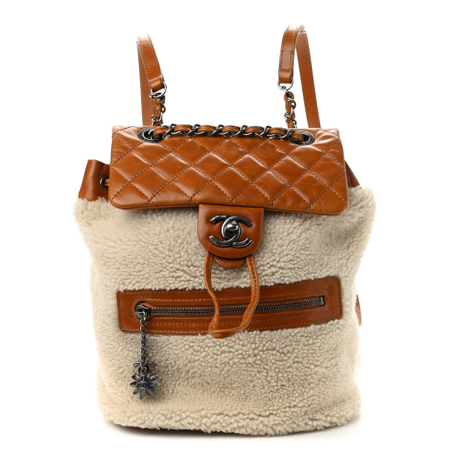 Chanel Glazed Calfskin Shearling Quilted Small Mountain Backpack Brown 1 of 10