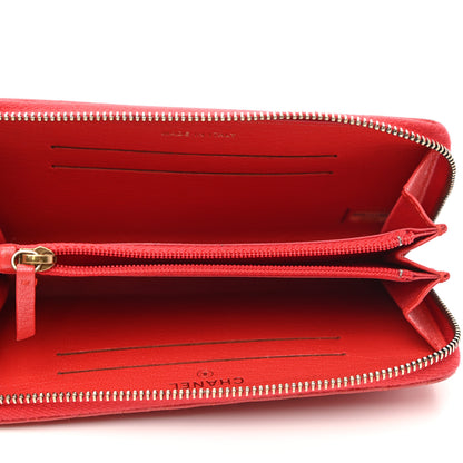 Chanel Shiny Goatskin Diagonal Quilted Small Zip Around Wallet Red 5 of 11