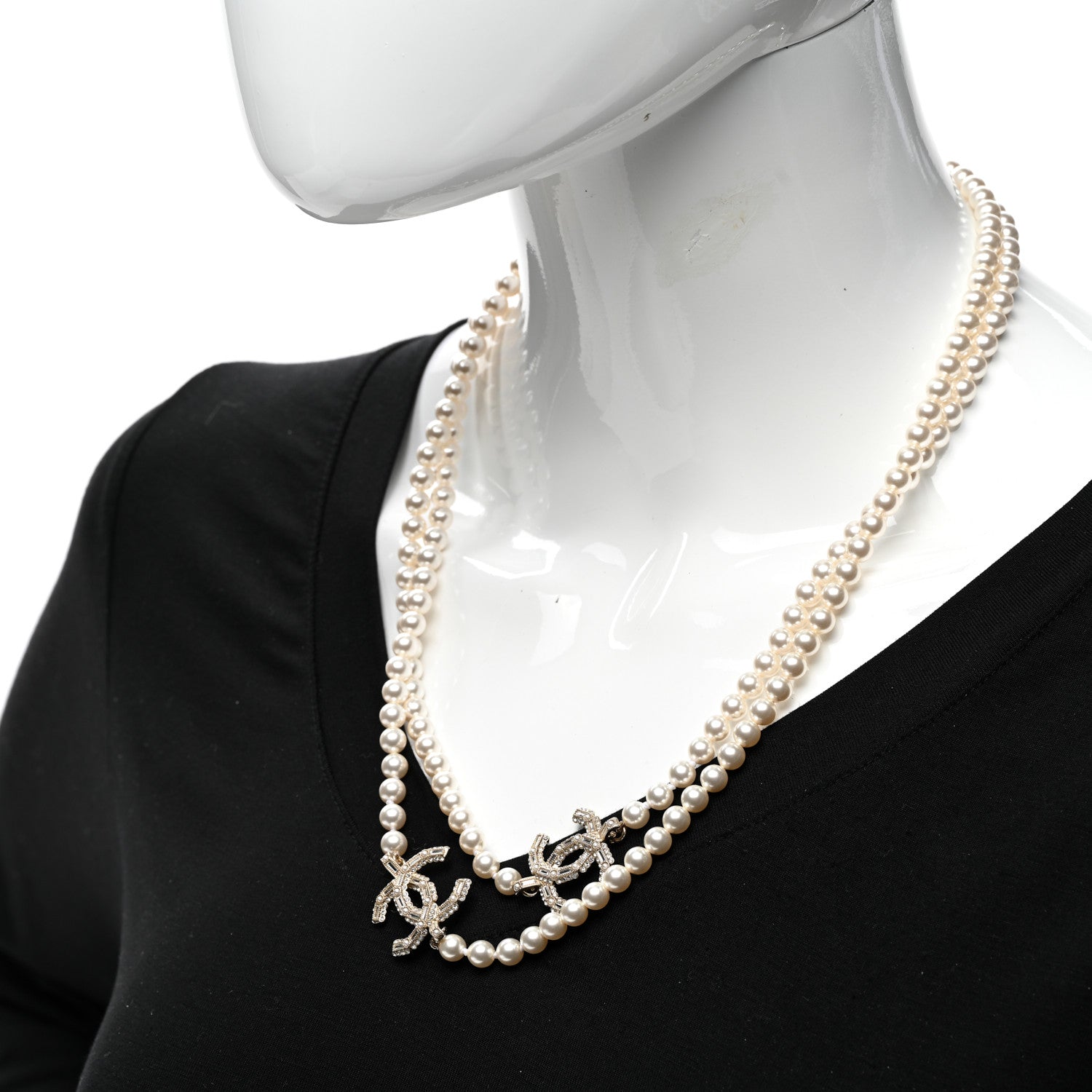 Chanel Pearl Baguette Crystal CC Long Necklace Gold 2 of 6