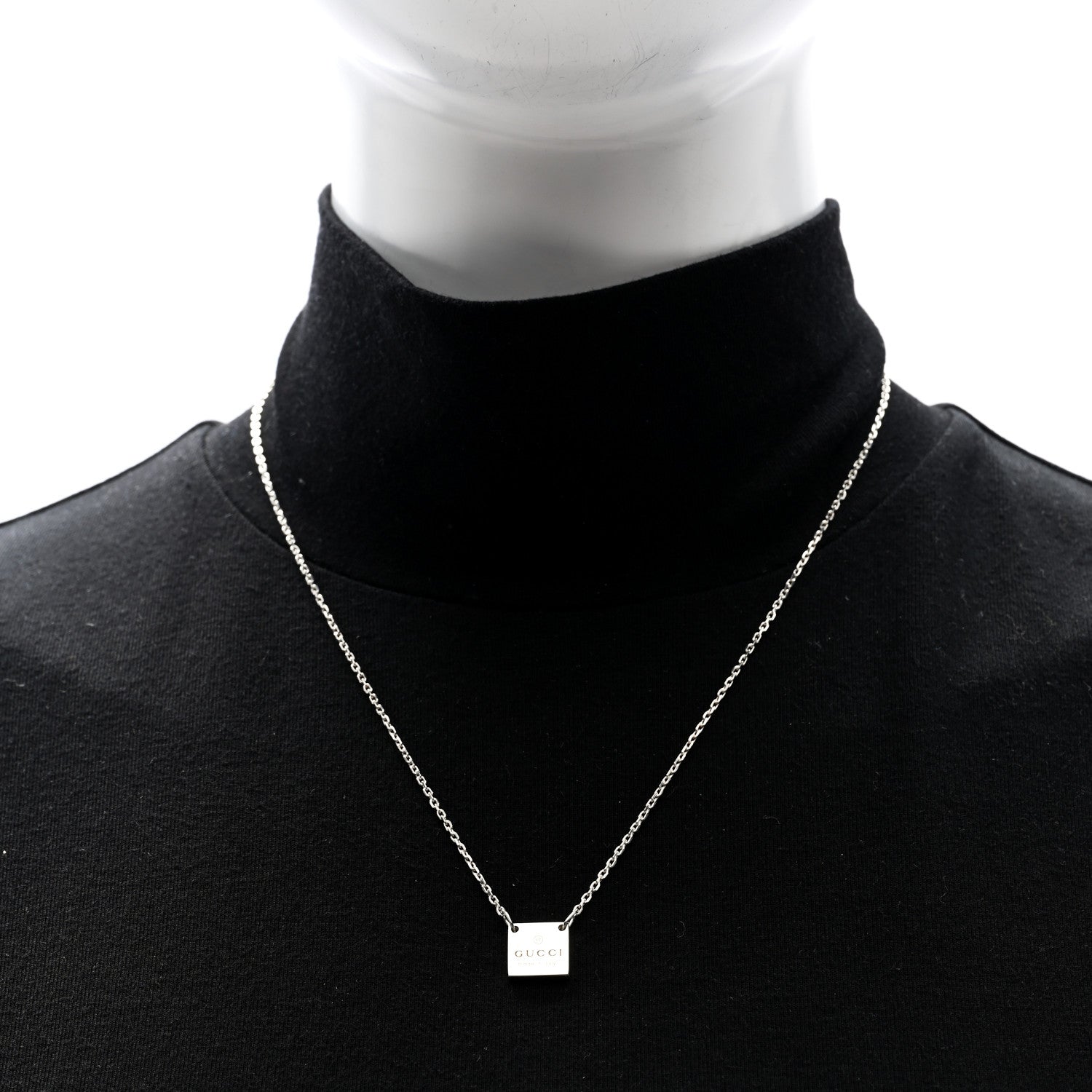 Gucci Sterling Silver Trademark Logo Square Pendant Necklace 2 of 4