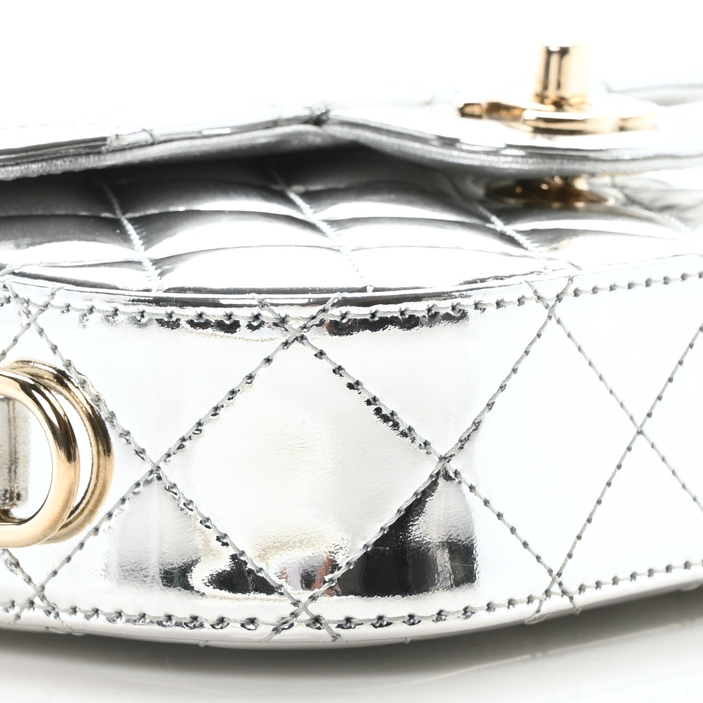 Mirror Calfskin Metallic Calfskin Quilted Hollywood Boulevard Mini Flap With Star Coin Purse Silver