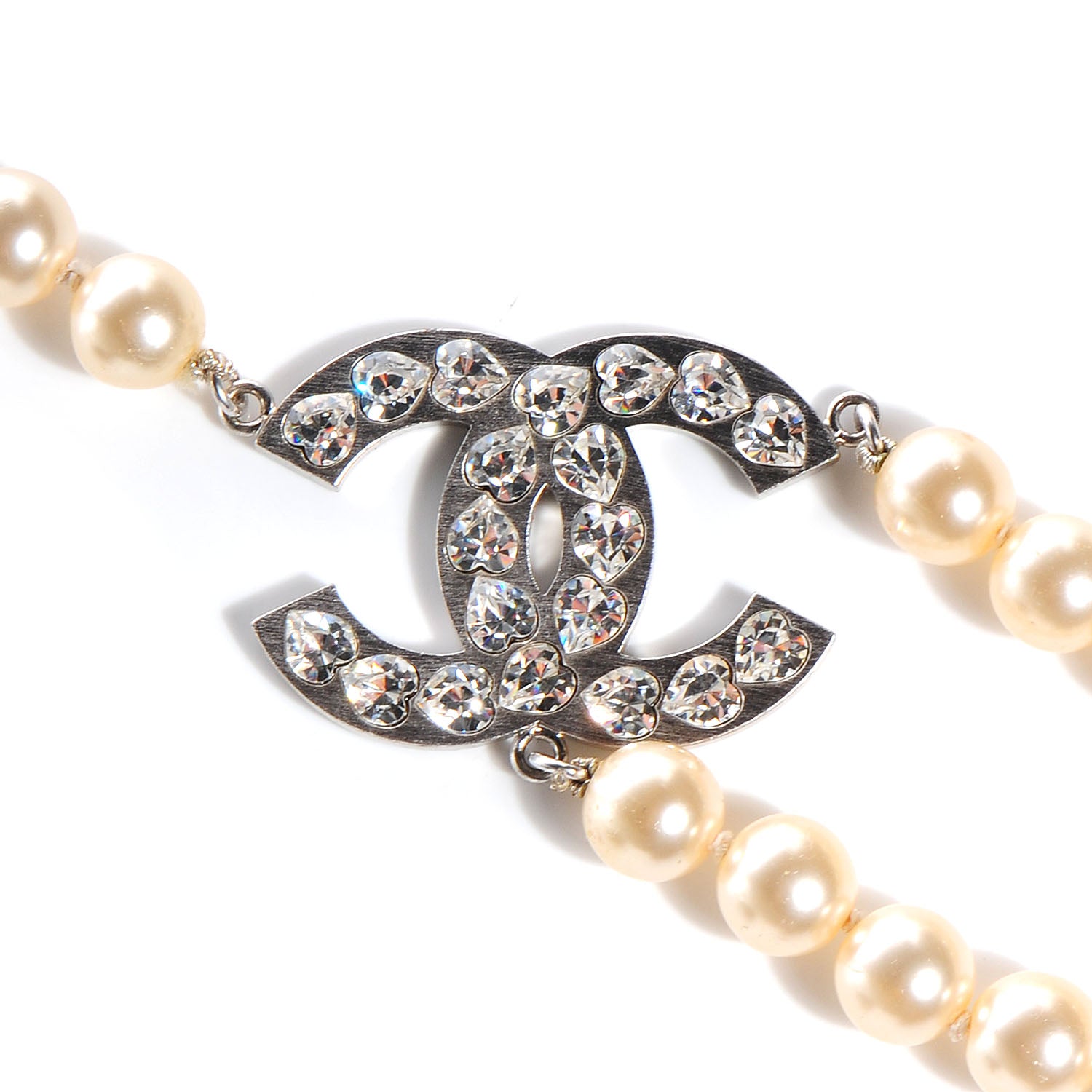 Chanel Heart Crystal Pearl CC Belt Silver 5 of 6