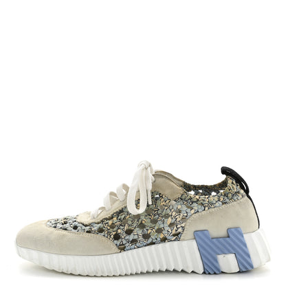 Hermes Braided Silk Suede Sneakers 35 Bleu Clair White 1 of 12