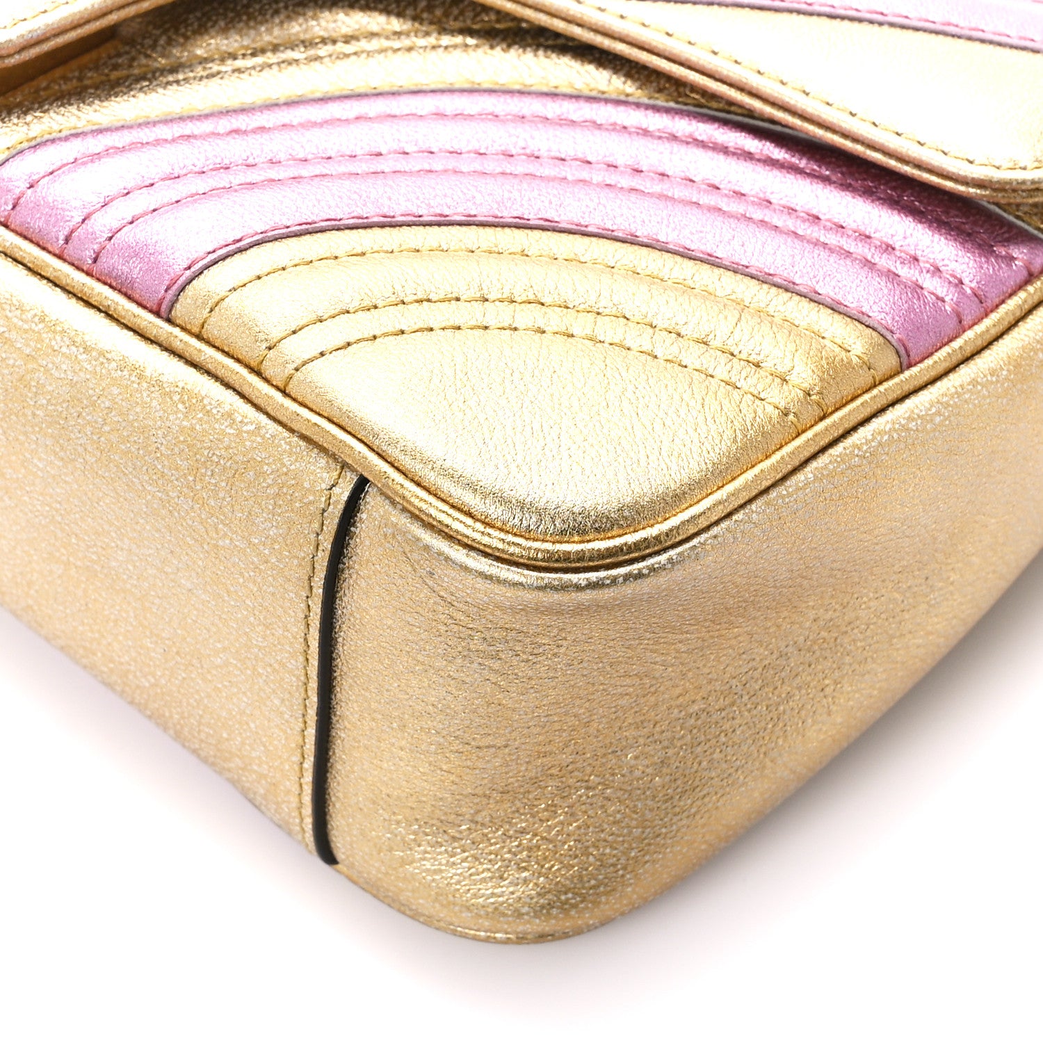 Gucci Metallic Calfskin Matelasse Small GG Marmont Shoulder Bag Gold Pink 10 of 12