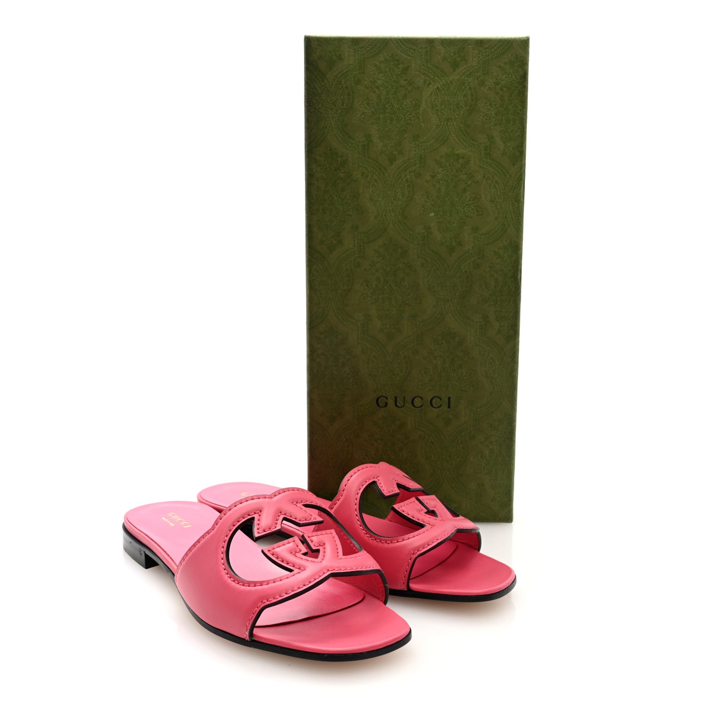 Cosmos Softy Calfskin Interlocking G Cut Out Slide Sandals 37 Rhodamine Pink
