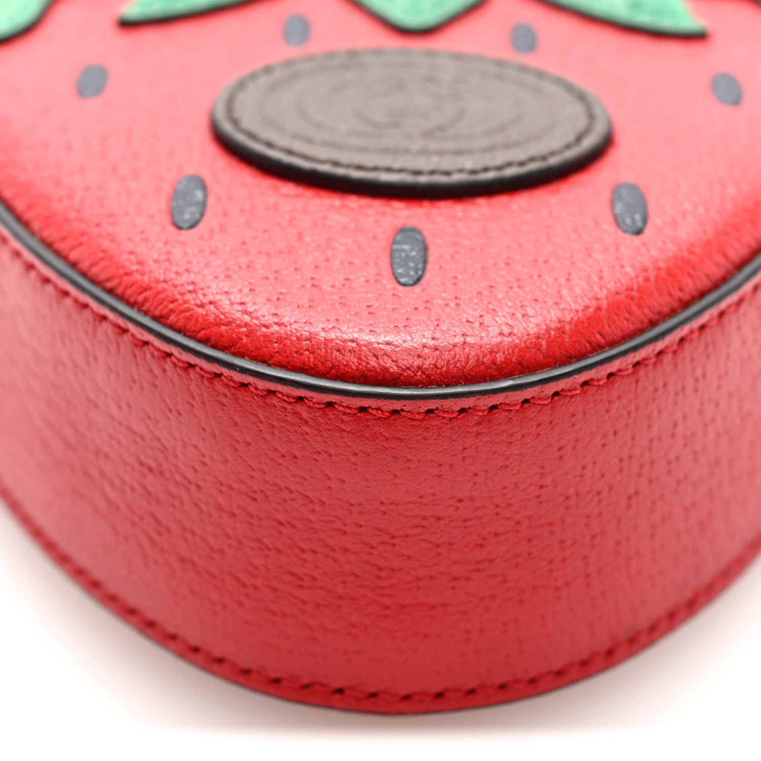 Gucci Textured Dollar Calfskin Retro Interlocking G Fruttini Strawberry Mini Crossbody Lobster Red Black New Acero 9 of 9