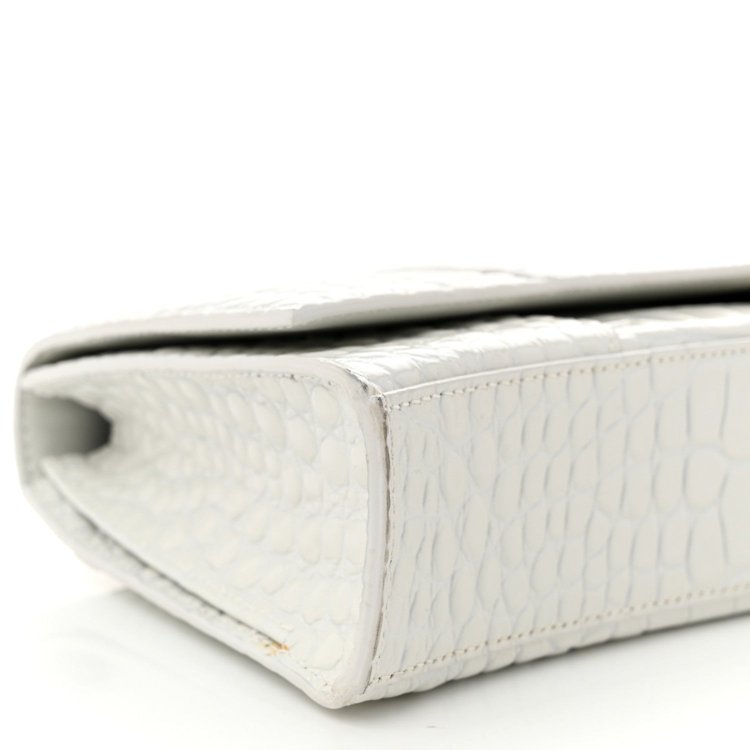 Balenciaga Shiny Calfskin Crocodile Embossed Tonal B Hourglass Stretch Top Handle Bag White 10 of 11