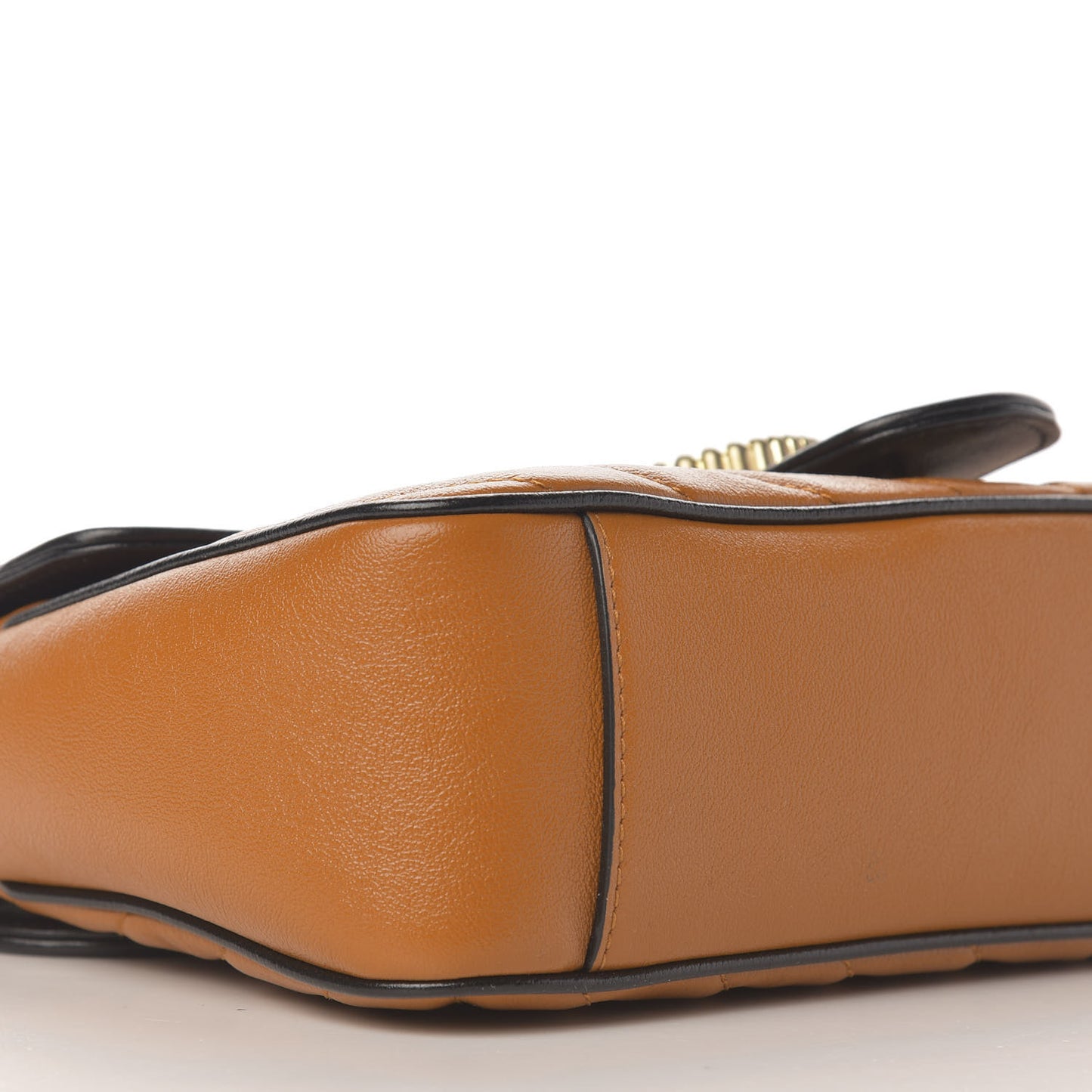 Vintage Effect Calfskin Matelasse Diagonal Small Torchon GG Marmont Shoulder Bag Cognac Black