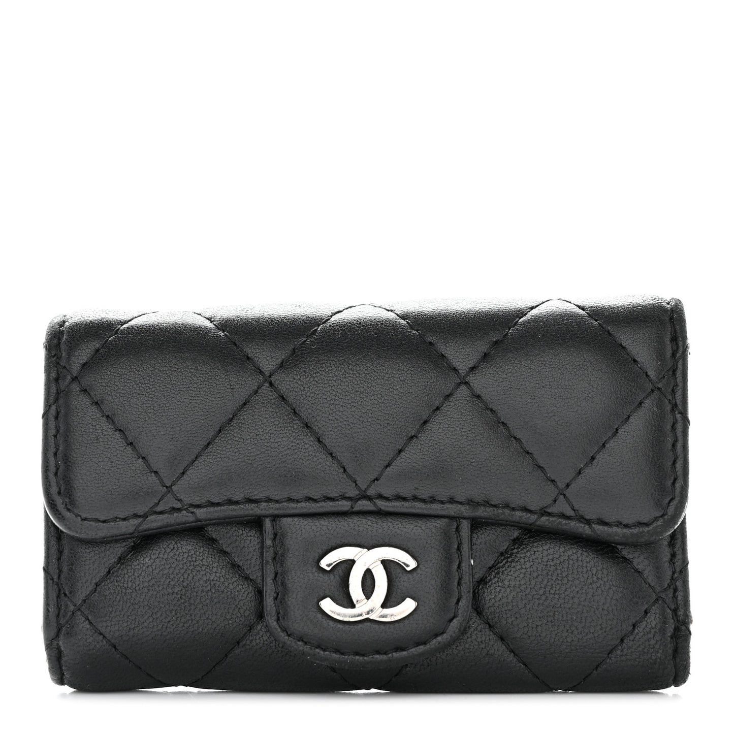 Lambskin Quilted 6 Key Holder Black