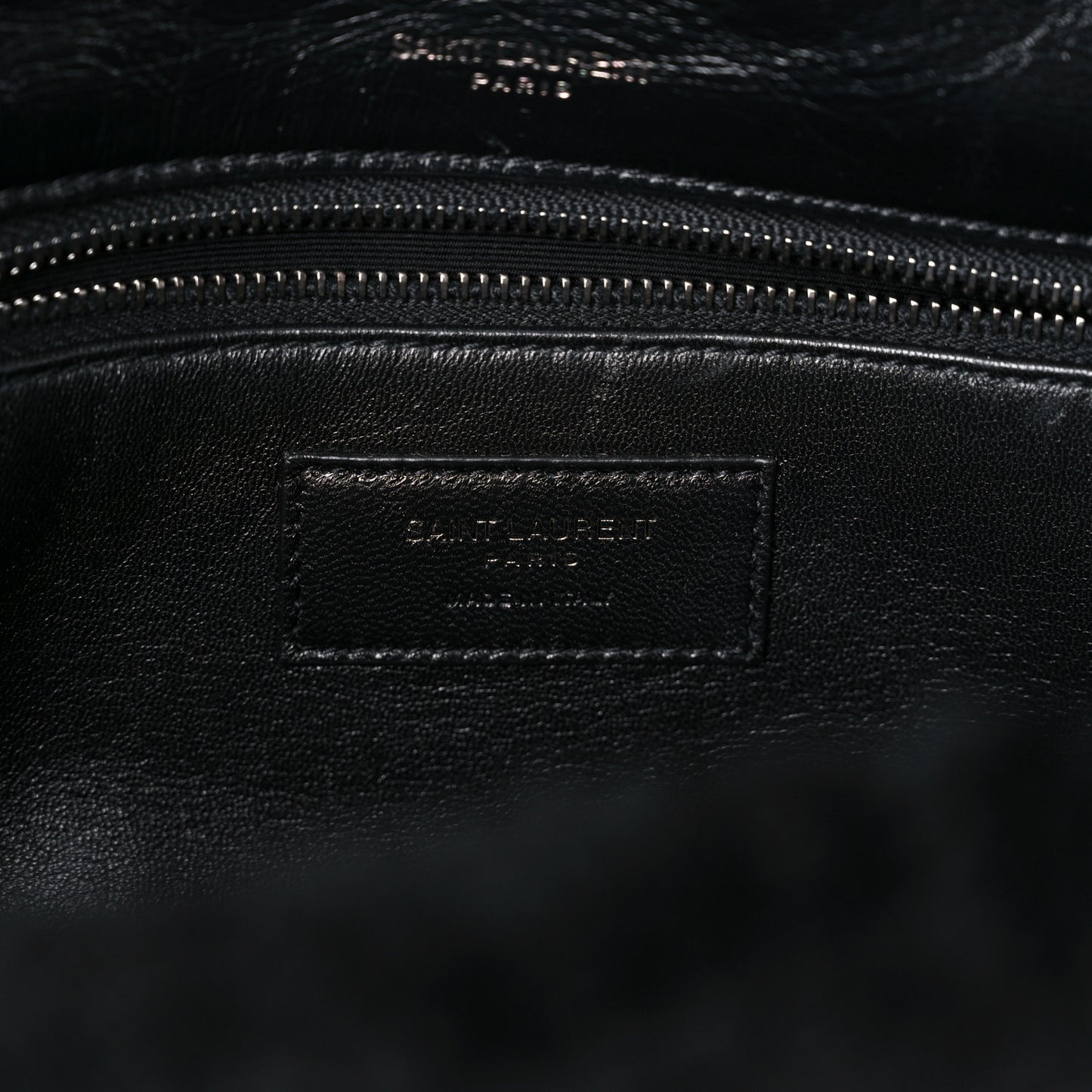 Crinkled Calfskin Shearling Monogram Medium Niki Chain Satchel Black