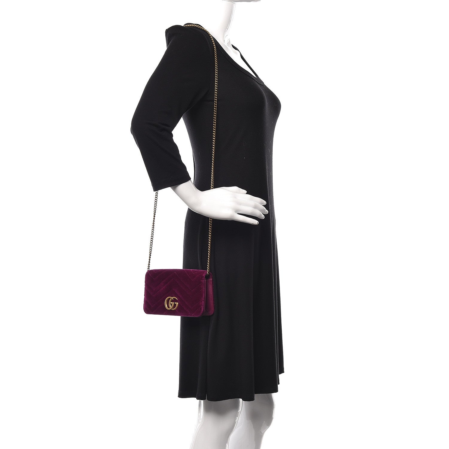 Gucci Velvet Matelasse GG Marmont Mini Bag Fuchsia Violet Cyclamen 2 of 11