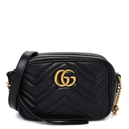 Gucci Calfskin Matelasse Mini GG Marmont Chain Shoulder Bag Black 1 of 10