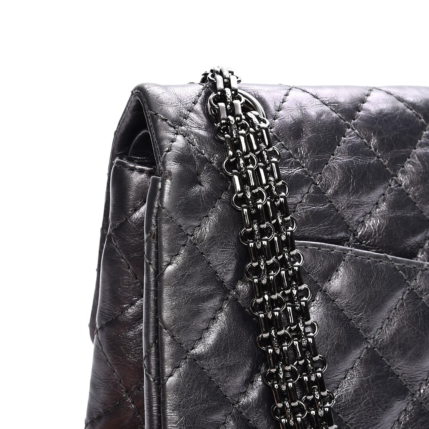 Metallic Calfskin Quilted 2.55 Reissue 225 Flap Dark Silver