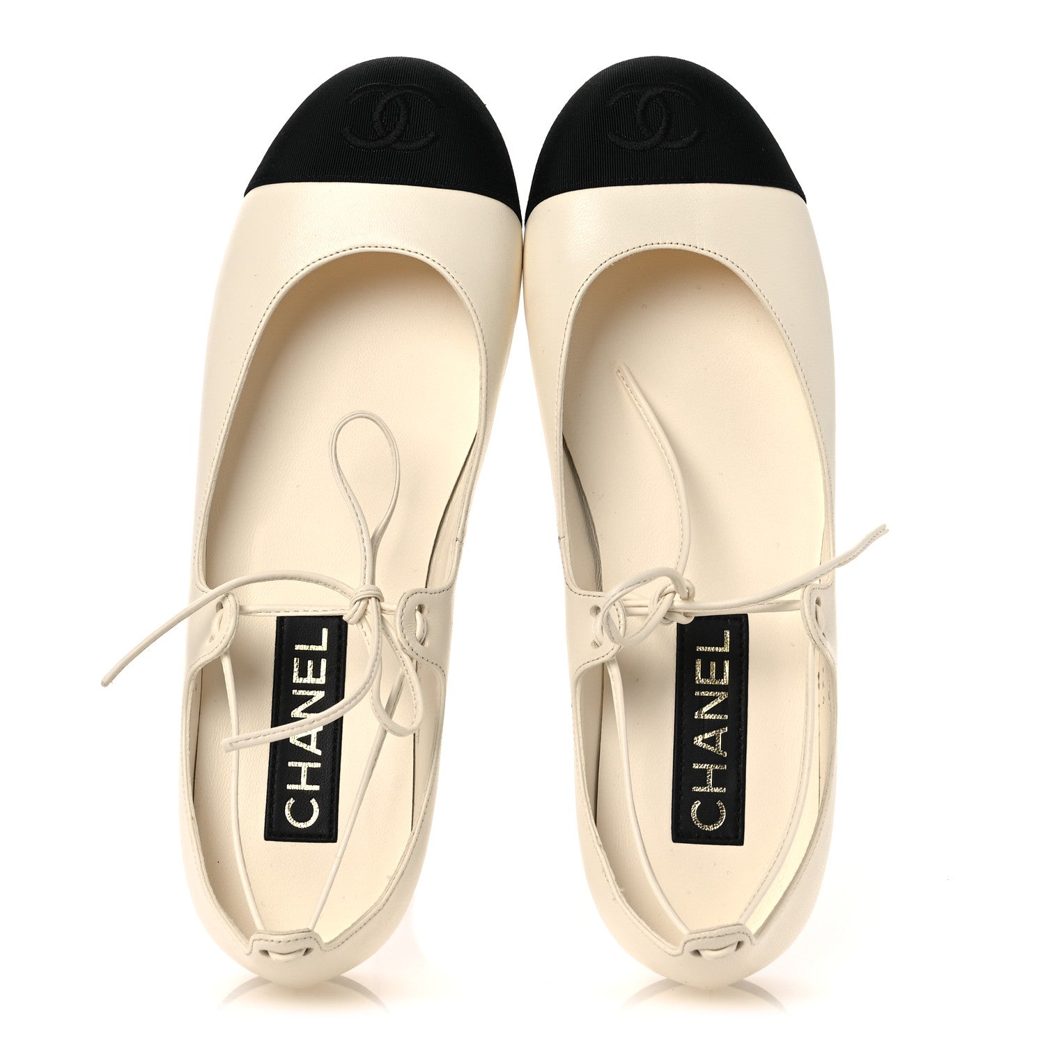 Chanel Lambskin Grosgrain Mary Jane Flats 38.5 Ivory Black 2 of 11