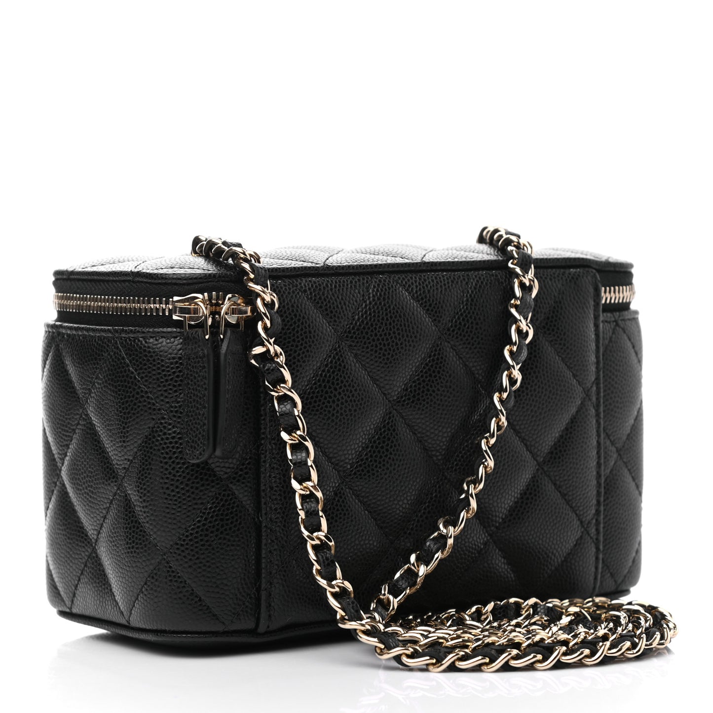 Caviar Quilted Small Vanity Case With Chain Black