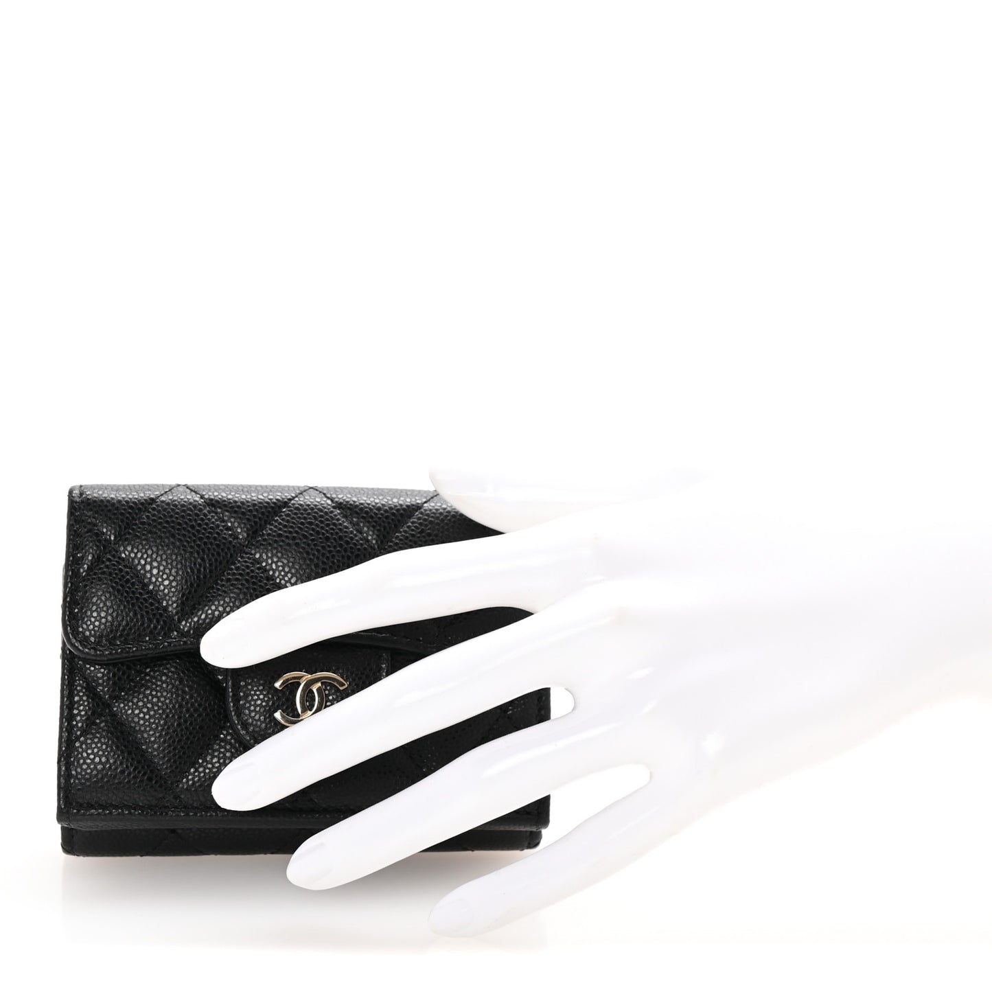 Caviar Quilted Tri-Fold Flap Wallet Black