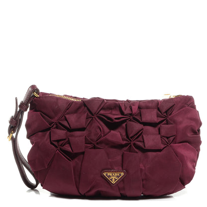 Prada Tessuto Nylon Origami Pleated Wristlet Wine 1 of 10