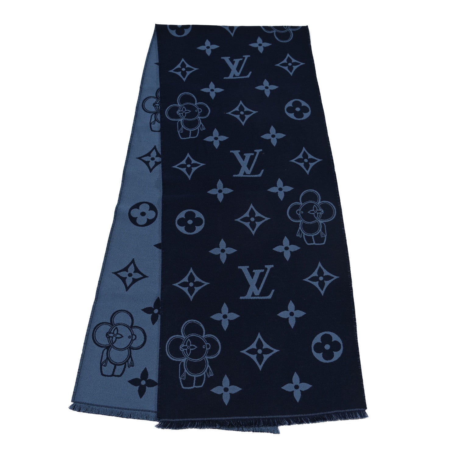 Louis Vuitton Wool Monogram Vivienne Scarf Navy 2 of 4