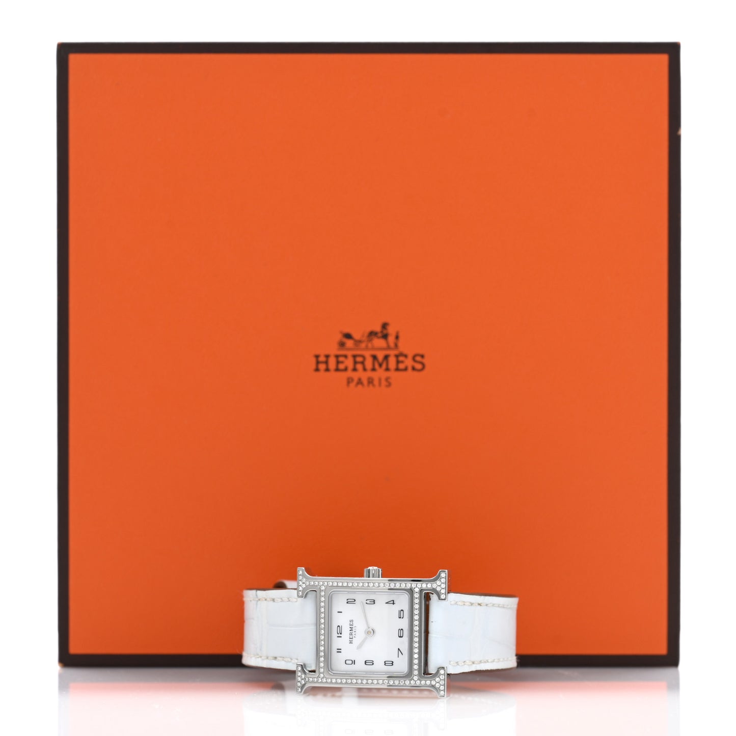 Stainless Steel Alligator Diamond Bezel Mother of Pearl 21mm Heure H Hour Quartz Watch Blanc