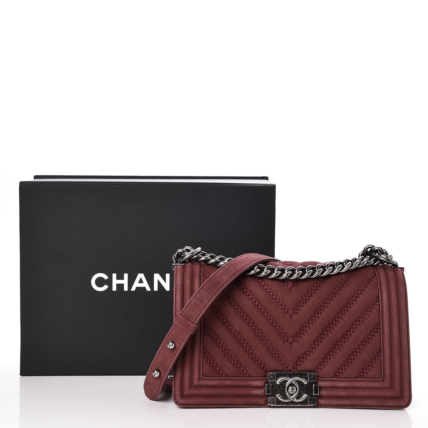 Nubuck Bull Chevron Quilted Medium Boy Flap Burgundy