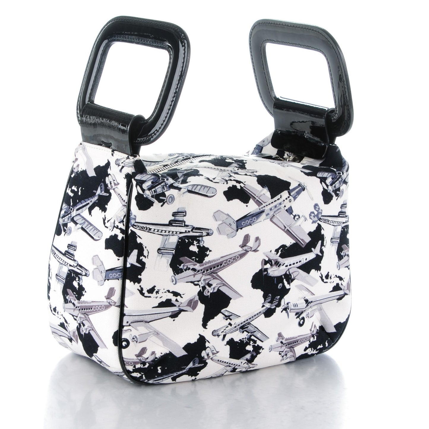 Canvas Airplane Printed Satchel White Black