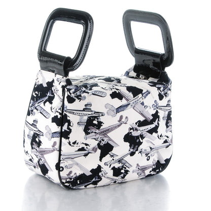 Chanel Canvas Airplane Printed Satchel White Black 3 of 8