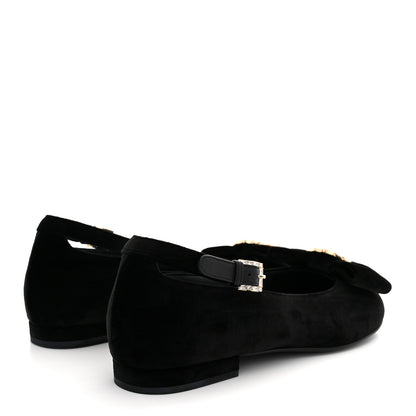 Chanel Velvet Strass CC Bow Mary Jane Flats 37.5 Black 5 of 11