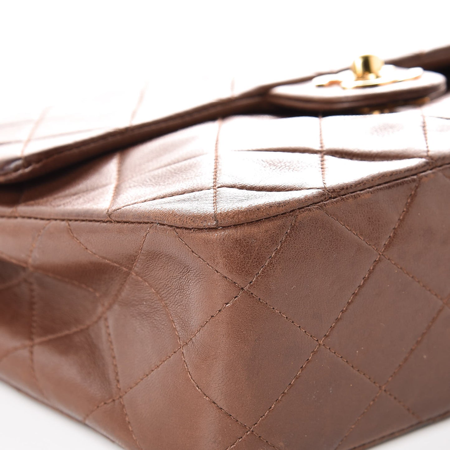 Lambskin Quilted Mini Square Flap Brown