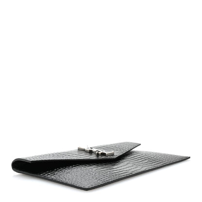 Saint Laurent Calfskin Crocodile Embossed Uptown Monogram Pouch Black 4 of 8