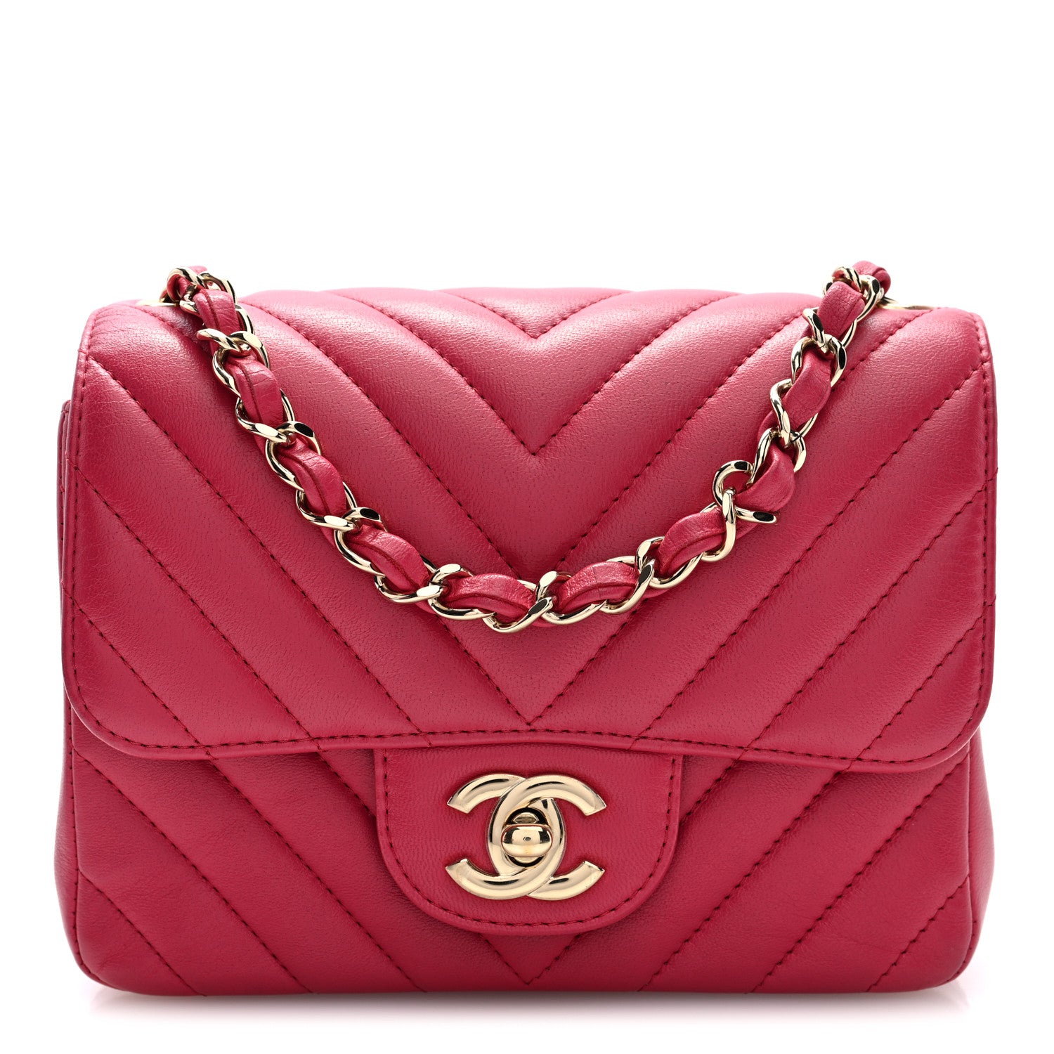 Chanel Lambskin Chevron Quilted Mini Square Flap Pink 1 of 10