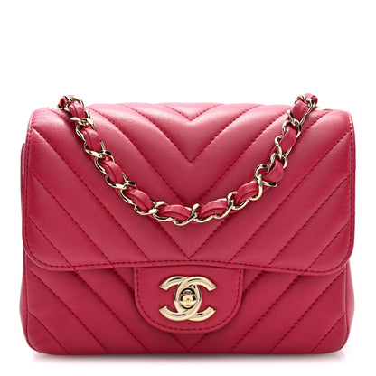Chanel Lambskin Chevron Quilted Mini Square Flap Pink 1 of 10