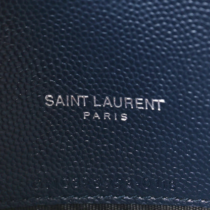 Saint Laurent Grain De Poudre Matelasse Chevron Monogram Envelope Chain Wallet Navy 6 of 9