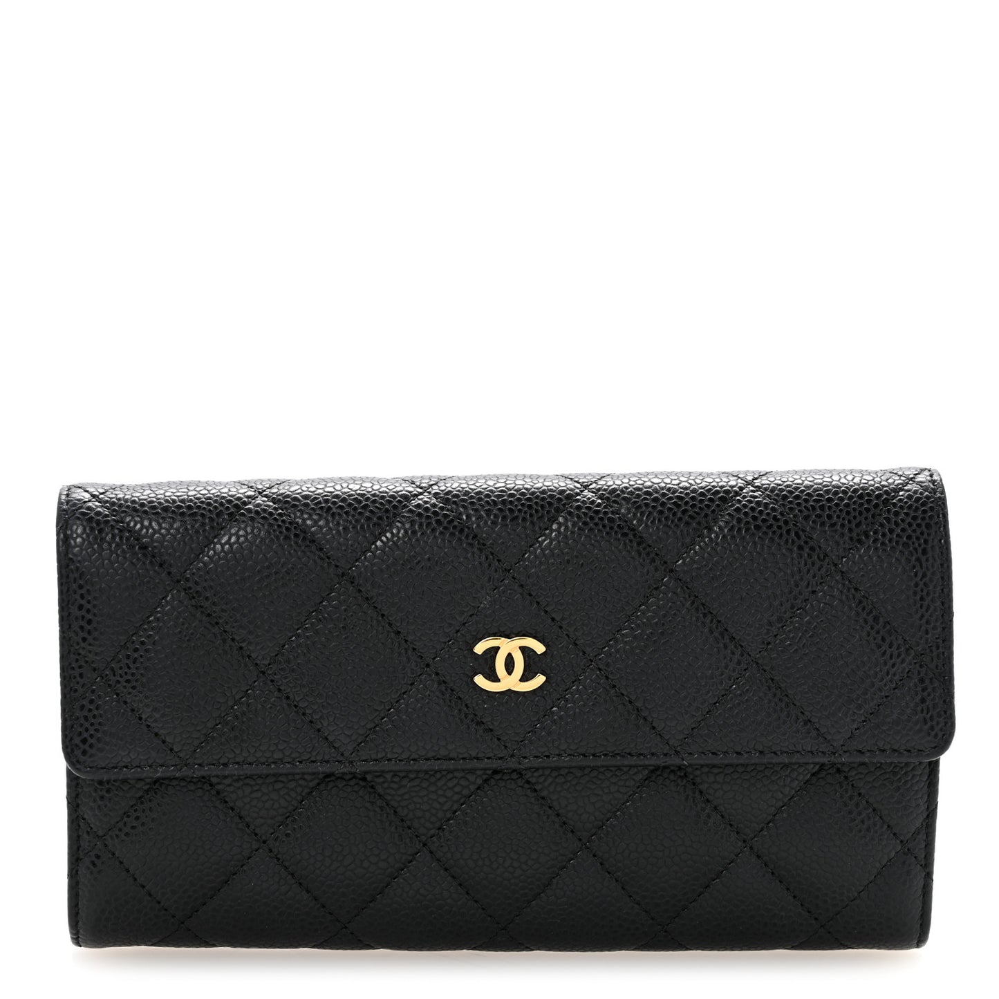 Caviar Quilted Large Gusset Flap Wallet Black