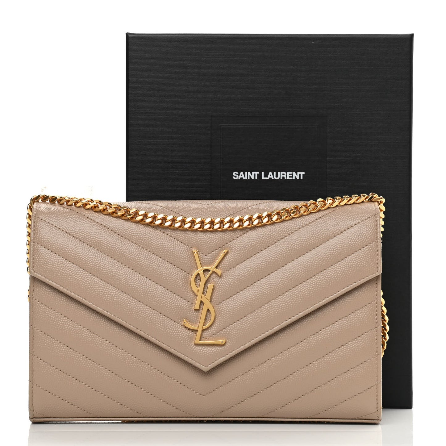 Grain De Poudre Matelasse Chevron Monogram Chain Wallet Dark Beige