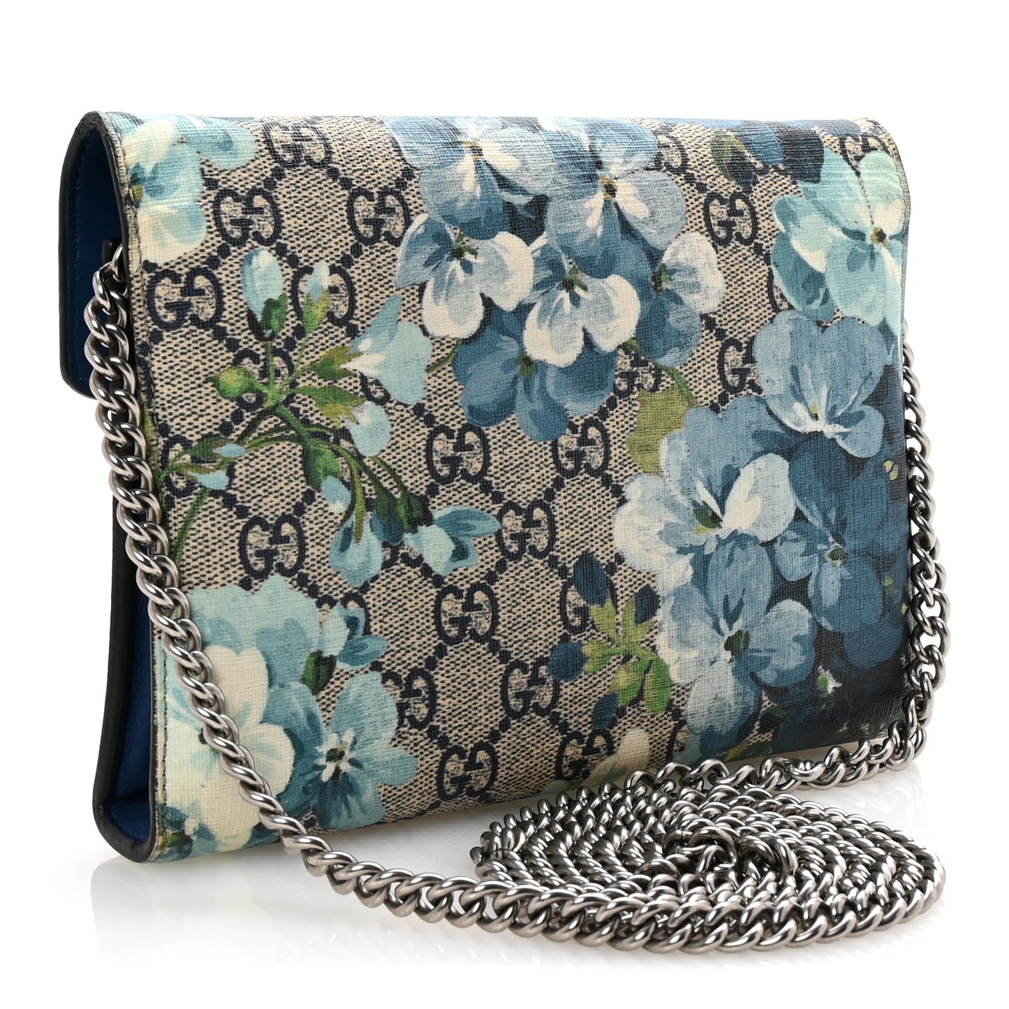 GG Supreme Monogram Blooms Mini Dionysus Chain Wallet Beige Blue Navy Vintage Blue