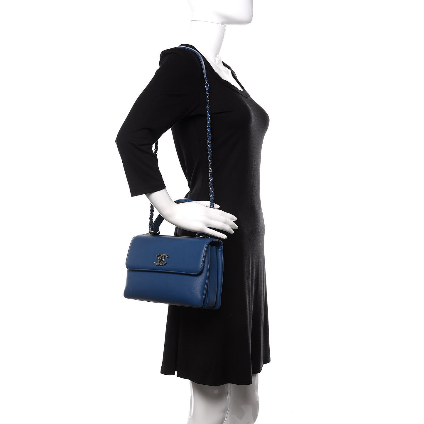 Calfskin Small Trendy CC Dual Handle Flap Bag Blue