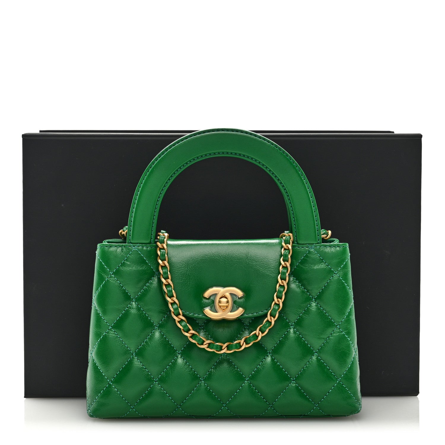 Chanel Shiny Aged Calfskin Quilted Nano Kelly Shopper Green 10 of 10