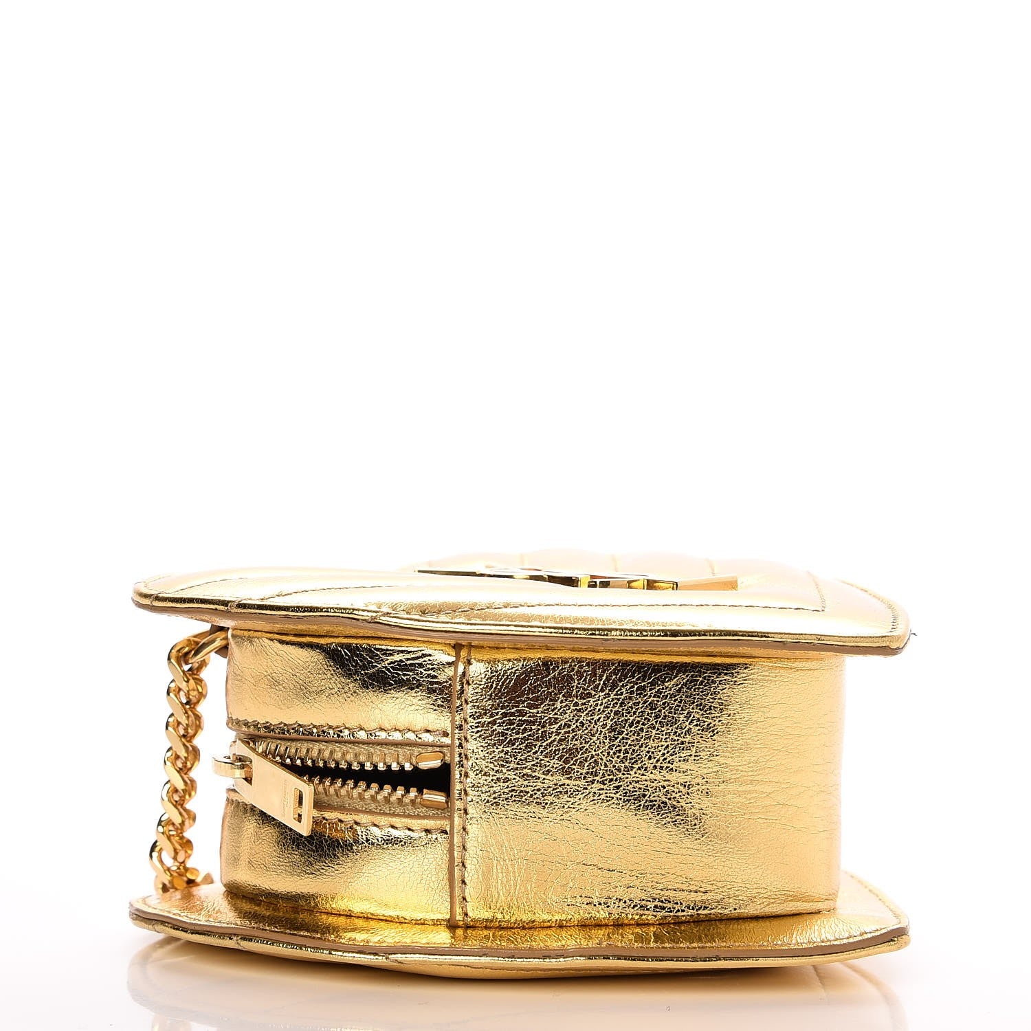 Saint Laurent Metallic Calfskin Matelasse Chevron Monogram Small Love Heart Chain Bag Gold 4 of 7
