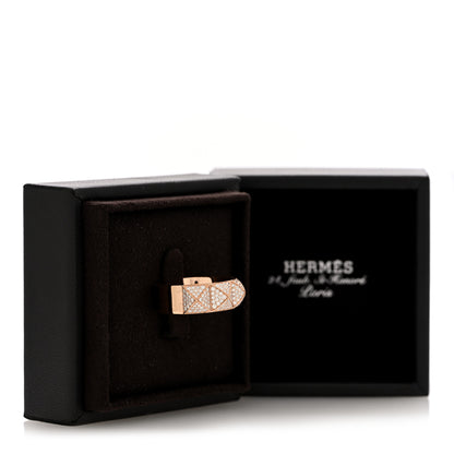 Hermes 18K Rose Gold Diamond Pave Clou D'H Ring 60 9 5 of 5