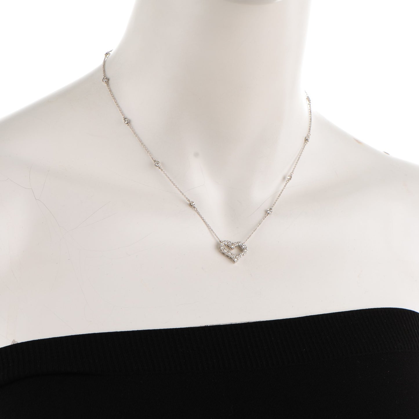 Platinum Diamond Heart Station Pendant Necklace