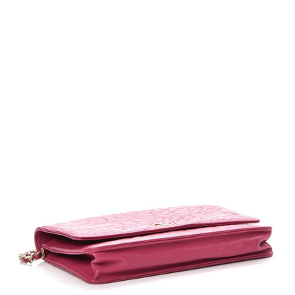 Chanel Lambskin Camellia Embossed Wallet on Chain WOC Fuchsia 4 of 9