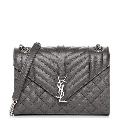 Saint Laurent Grain De Poudre Textured Mixed Matelasse Medium Triquilt Monogram Satchel Earth 1 of 5