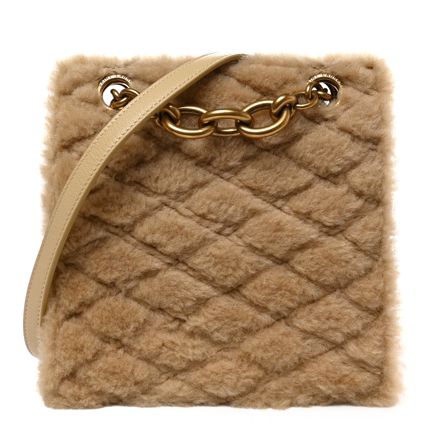 Shearling Quilted Le Maillon Square Crossbody Bag Natural