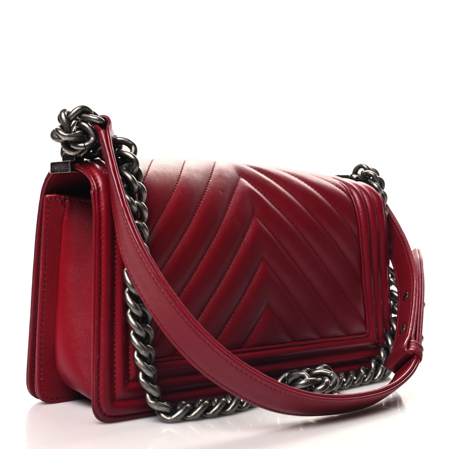Calfskin Chevron Quilted Medium Boy Flap Burgundy