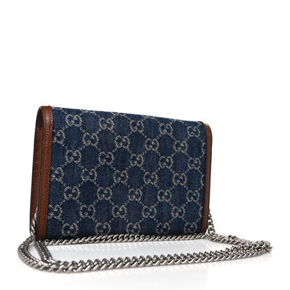 Gucci New Denim GG Monogram Dollar Calfskin Enamel Mini Dionysus Chain Wallet Blue Tea Cuir Epilog Electric Blue 3 of 9