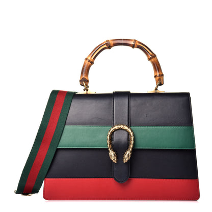 Gucci Calfskin Bamboo Web Large Dionysus Top Handle Bag Black Bright Evergreen Hibiscus Red 1 of 10