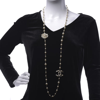 Chanel Pearl Crystal CC Snowfall Long Necklace Gold 2 of 7