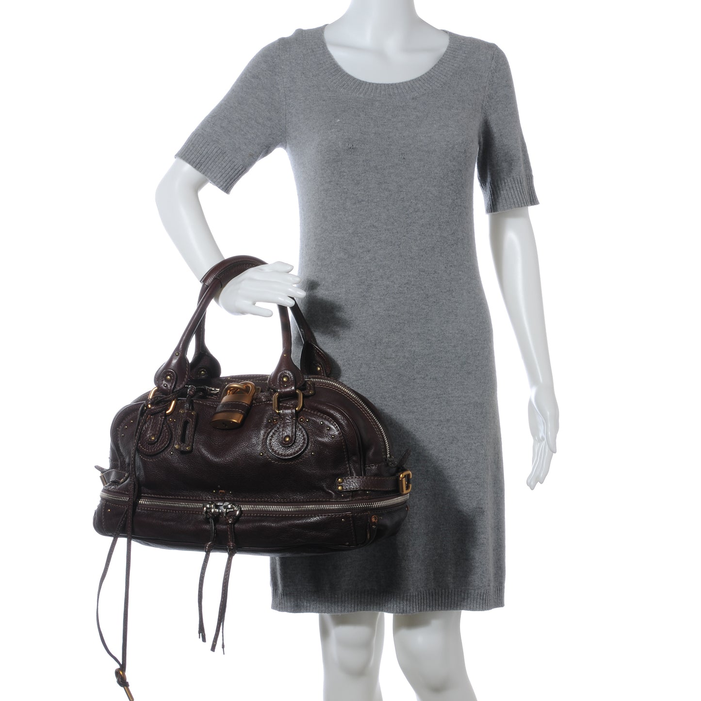 Leather Paddington Double Zipped Bowler Brown