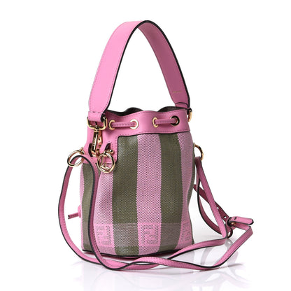 Fendi Raffia Vitello Seta F is Fendi Pequin Gingham Woven Mini Mon Tresor Bucket Bag Military Rosa Lollypop 4 of 10