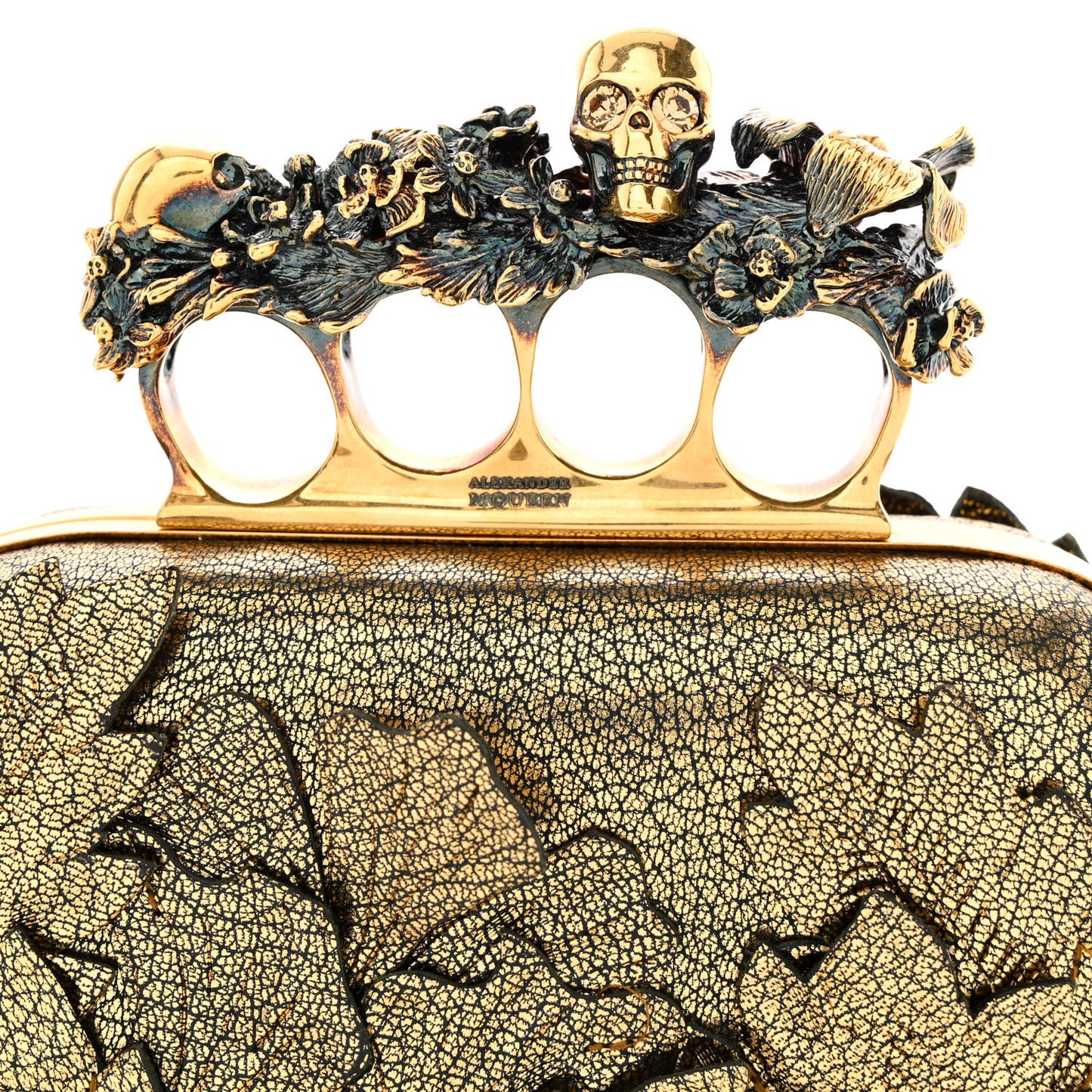 Embellished Flower Knuckle Box Clutch Gold